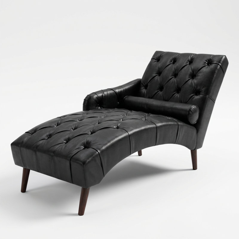 Chaise longue intérieure capitonnée avec coussin et pieds en bois massif, fauteuil de loisir rembourré