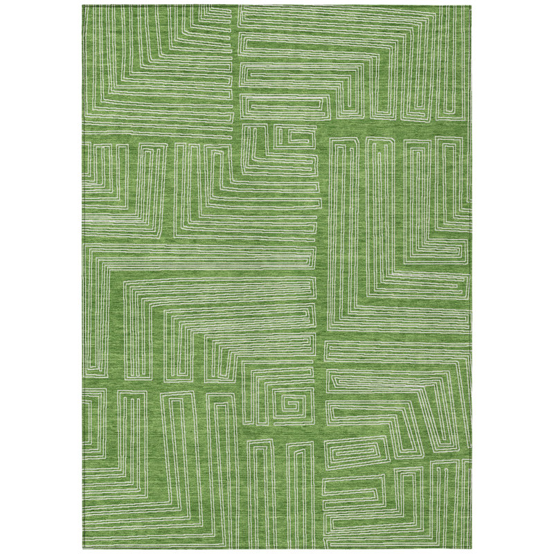 Clayra Green Washable Indoor-Outdoor Rug - , 10' x 14'