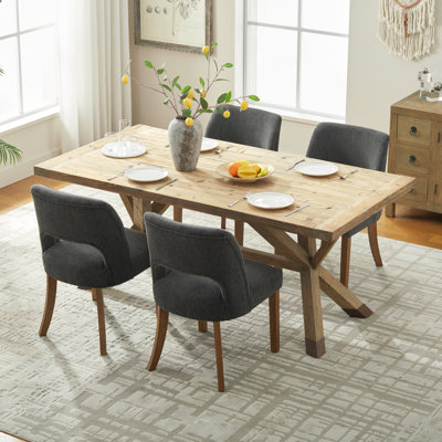 Upholstered Side Dining Chairs with Wood Legs Set of 2