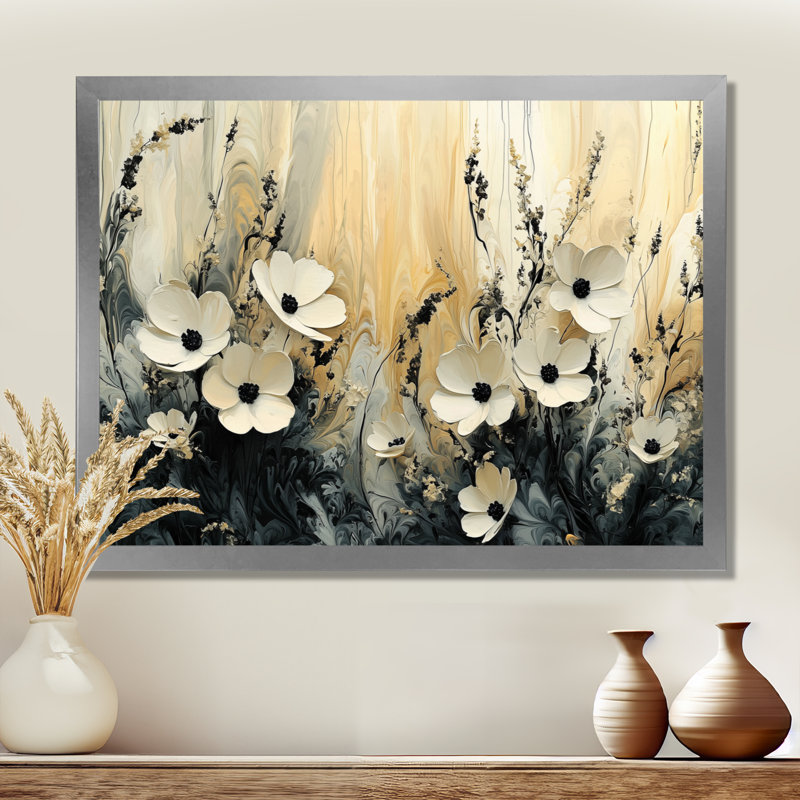 Dahlia Irmingard mimimalisme crème crème - art mural grand Dahlia, Reproduction encadrée d'une seule photo, Argent argent