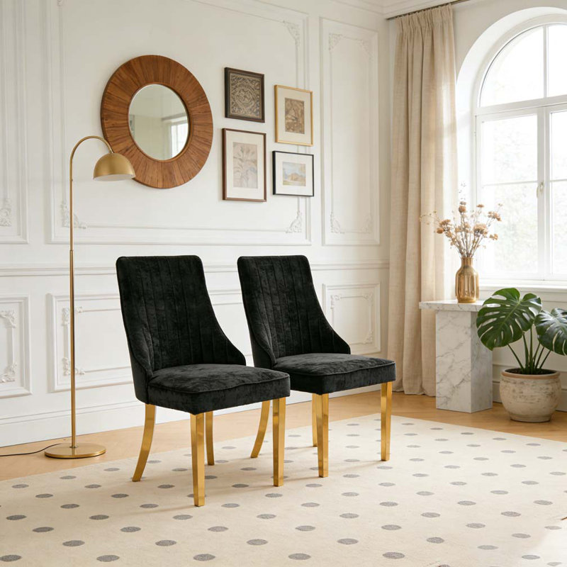 Chaises de salle à manger en chenille, Noir
