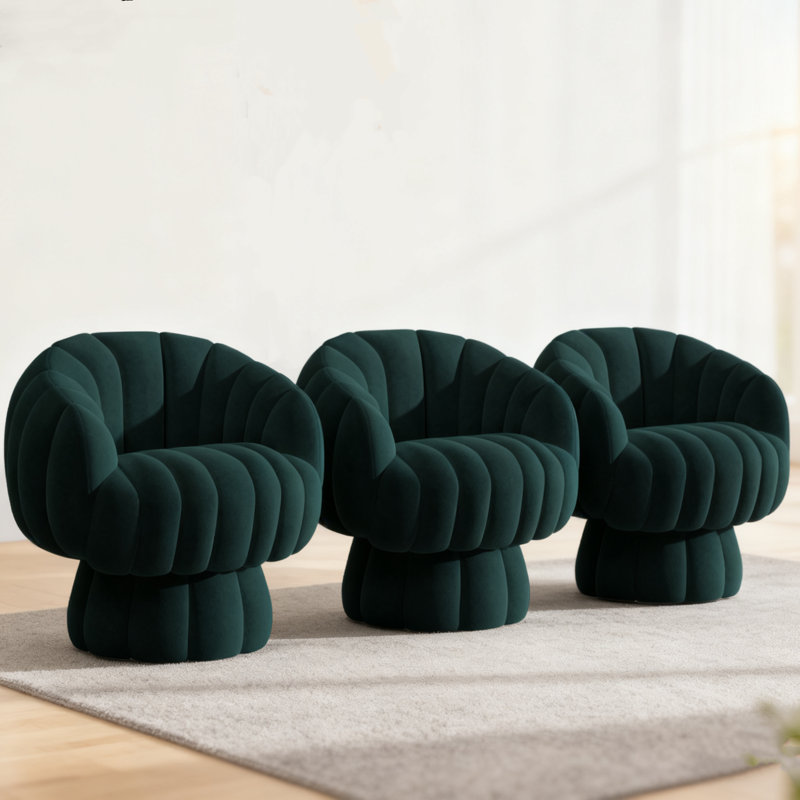 Upholstered Swivel Accent Chair Barrel Chair With Pillow(Set of 3), Green