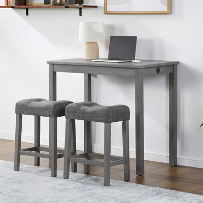 41.5" Wide 3-Piece Modern Counter Height Pub Table Set With USB Port Backless Stools