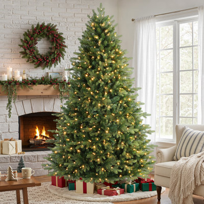 Prelit Artificial Fir Christmas Tree with Remote, Dense Branch Tips, Full Body Hinged Design, Foldable Stand, Green