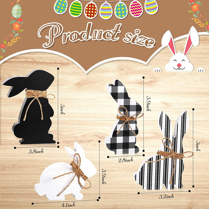 Ensemble de 4 décorations de table en forme de lapin en forme de lapin de Pâques (noir / blanc)