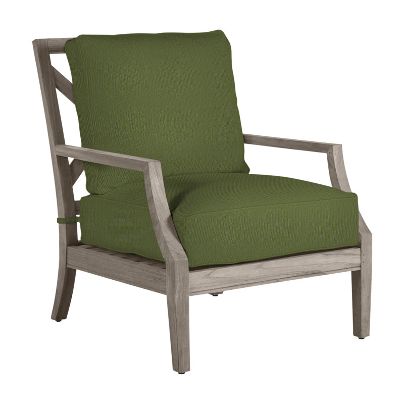 Haley Teak Patio Chair with Cushions, Oyster Teak, No welt + Standard fill, Linen Forest