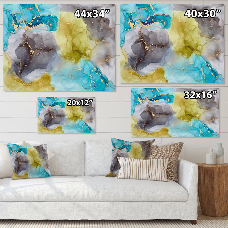 «Blue Luxury Abstract Fluid VII», peinture sur toile, Toile tendue, H 24 po x l 32 po x P 1 po