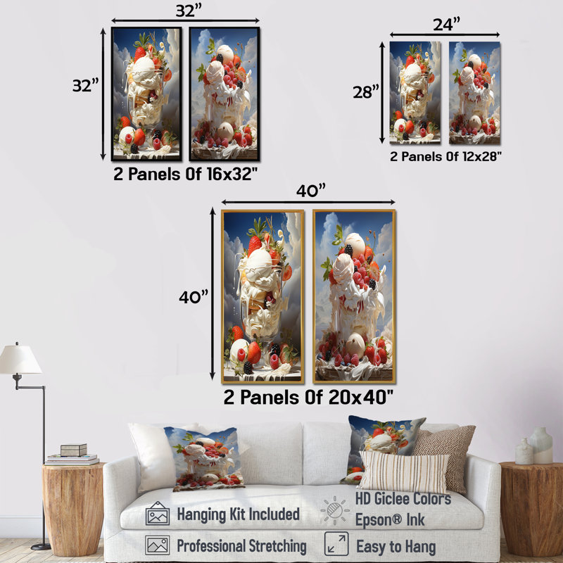 Pavlova Paradise Dessert - Ensemble de 2 décorations murales de desserts, Toile tendue, H 40 po x l 41 po