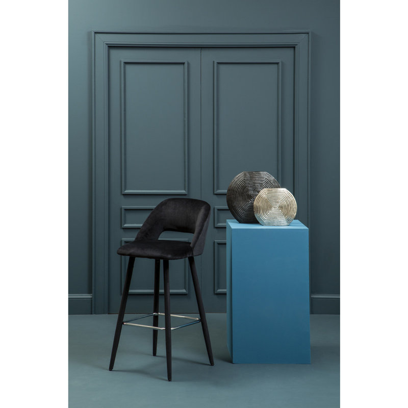 Upholstered Counter Stool with Metal Frame, Black, Black