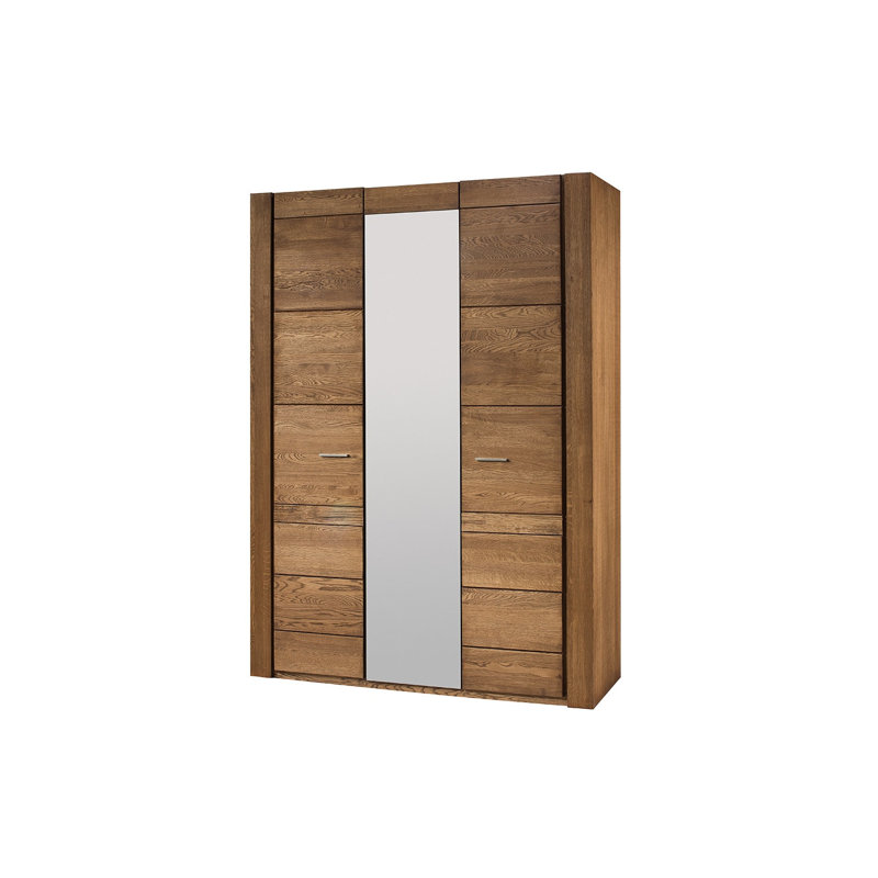 VELVET Solid and Manufactured Oak Wood 3-Door Mirrored Wardrobe