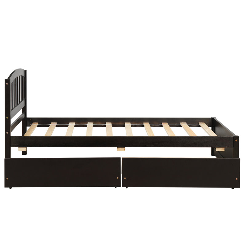 Lit simple en bois compact avec tiroirs de rangement, espresso moderne