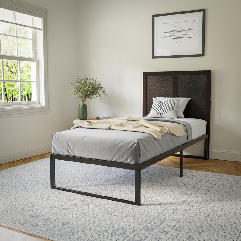 Raima Panelled Solid Wood Adjustable Headboard for Universal Metal Bed Frames, Dark Brown, Twin
