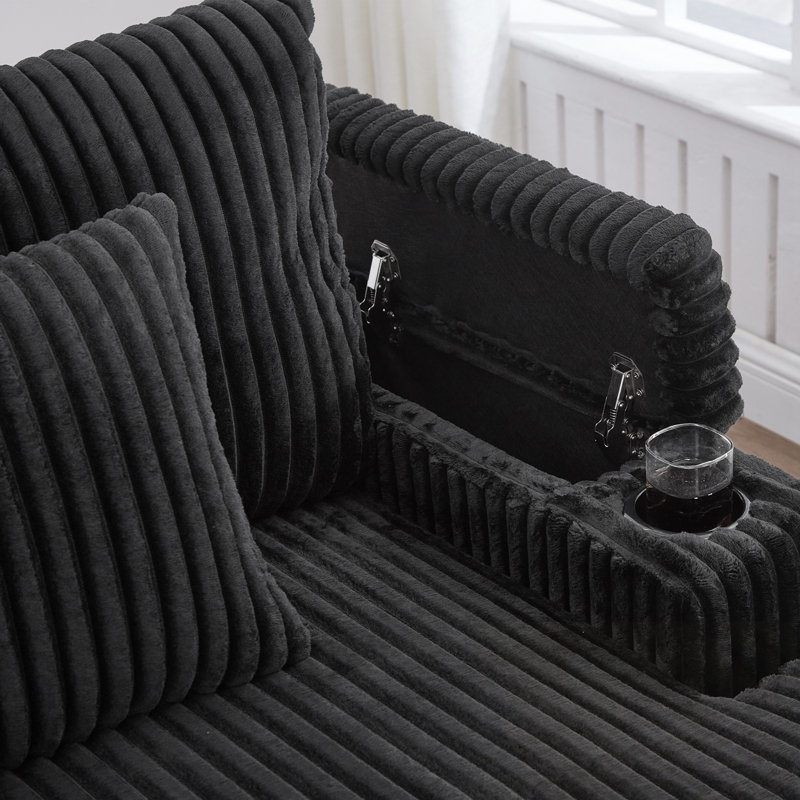 Chaise longue avec dossier réglable, porte-gobelets, porte-téléphone et compartiments de rangement, Noir