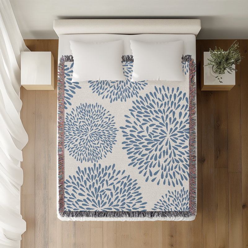 Jeté floral en coton, 50 x 60, Bleu pâle