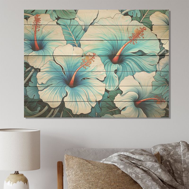 Bleu et blanc, Morning Glory Garden Symphony I - Morning Glory sur impression sur bois, H 10 po x l 20 po