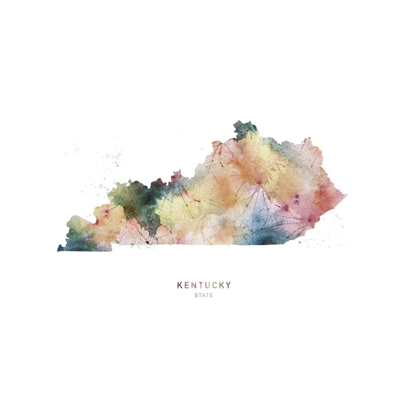 Kentucky Watercolor State Map - reproduction sur toile tendue, H 40 po x l 60 po x 1,5 po