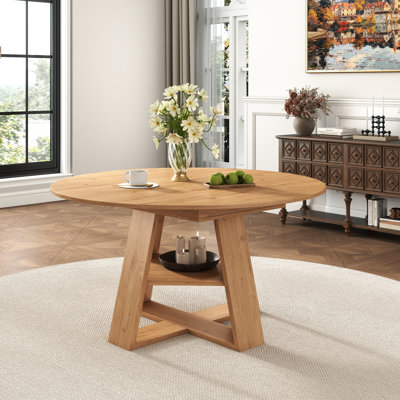 Table de salle à manger extensible ronde de 43 po avec compartiment de rangement caché, table de ferme moderne de style Mid-Century pour salle à manger