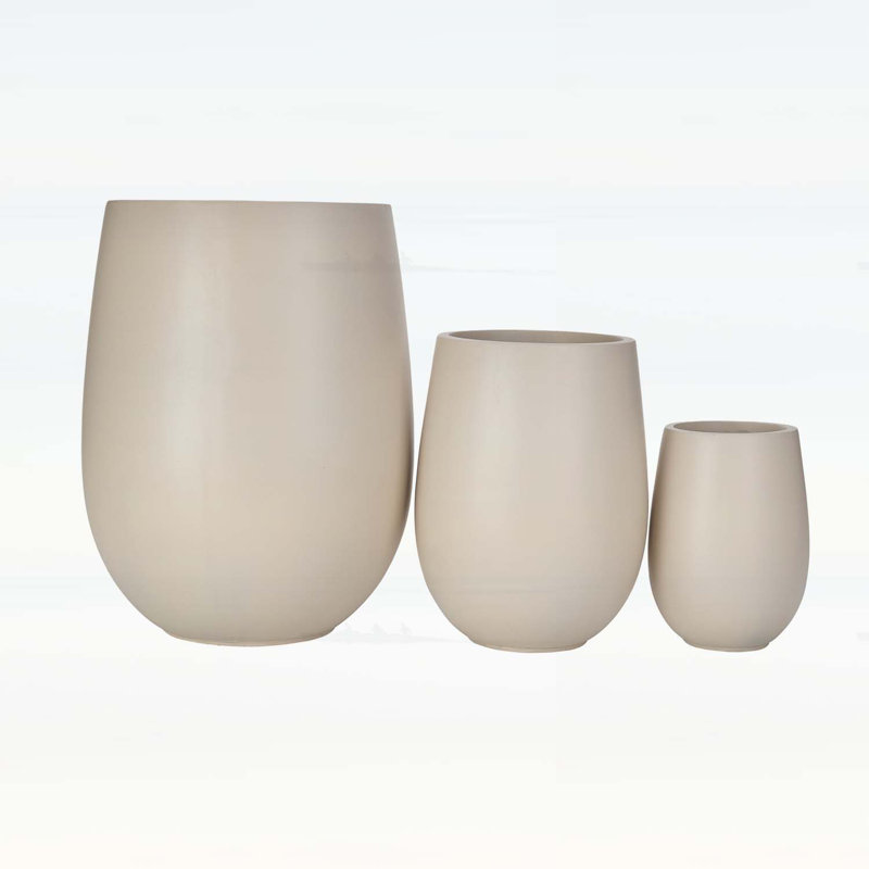 Lightweight Round MGO Outdoor Planter Set with Drainage, 3 Sizes for Indoor and Outdoor Decor, Light beige