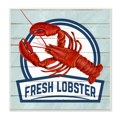 " Fresh Lobster Sign Grain Pattern Rustic Beach House " by Kim Allen