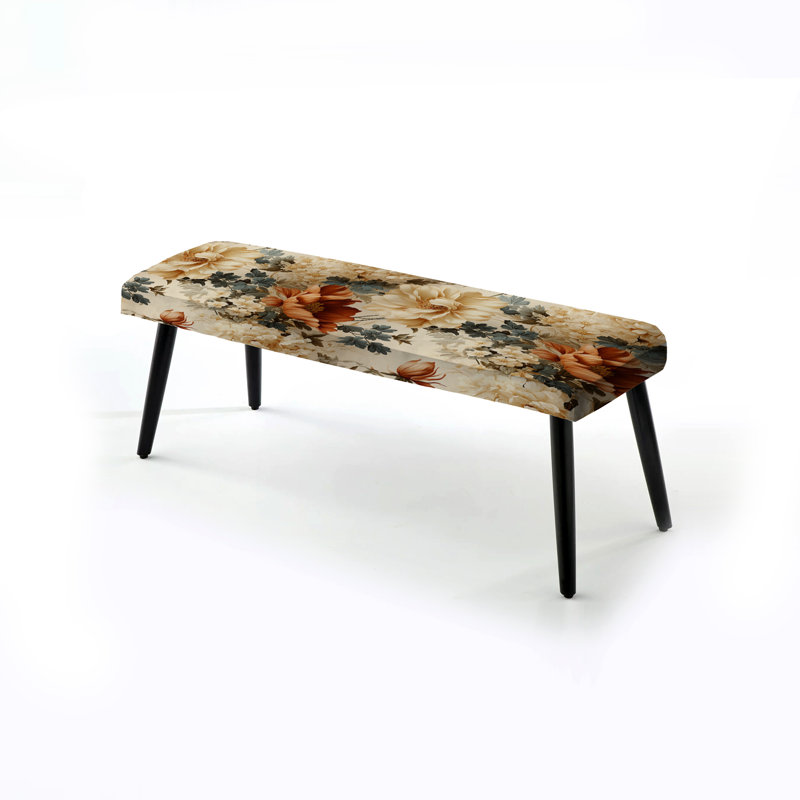 Banc rembourré noir, Farmhouse Playful Oasis Floral Pattern