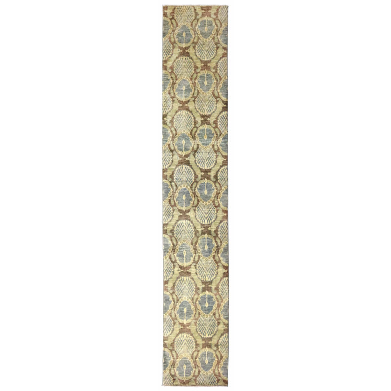 Tapis unique nouvel âge Ikat en brun / chocolat / ardoise 2 pi 3 po x 11 pi 11 po