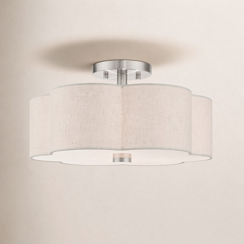 Plafonnier semi-encastré 3 lumières Copper, Nickel brossé, H 8,5 po x l 15 po x P 15 po