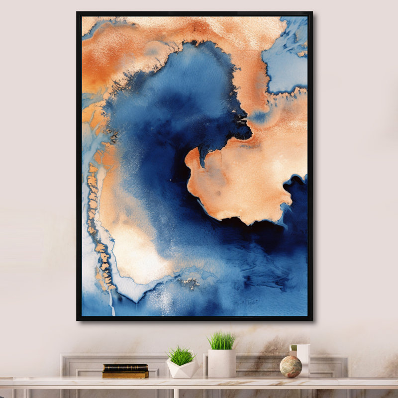 Nuage de marbre bleu et beige I - impression, H 32 po x l 24 po x P 1 po, Cadre flottant noir