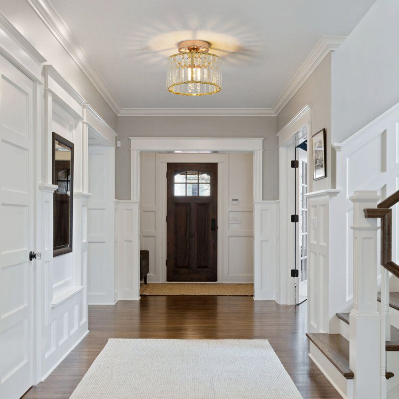 Glass Semi Flush Mount, Gold