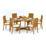 5 Pcs Grade-A Teak Wood Dining Set: 60" Round Table And 4 Goa Stackng Arm Chairs #11GO1204