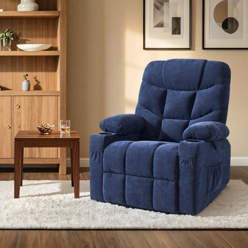 Roder Power Recliner Lift Chair with Extended Footrest, Fabric Upholstered, Navy Cotton Blend