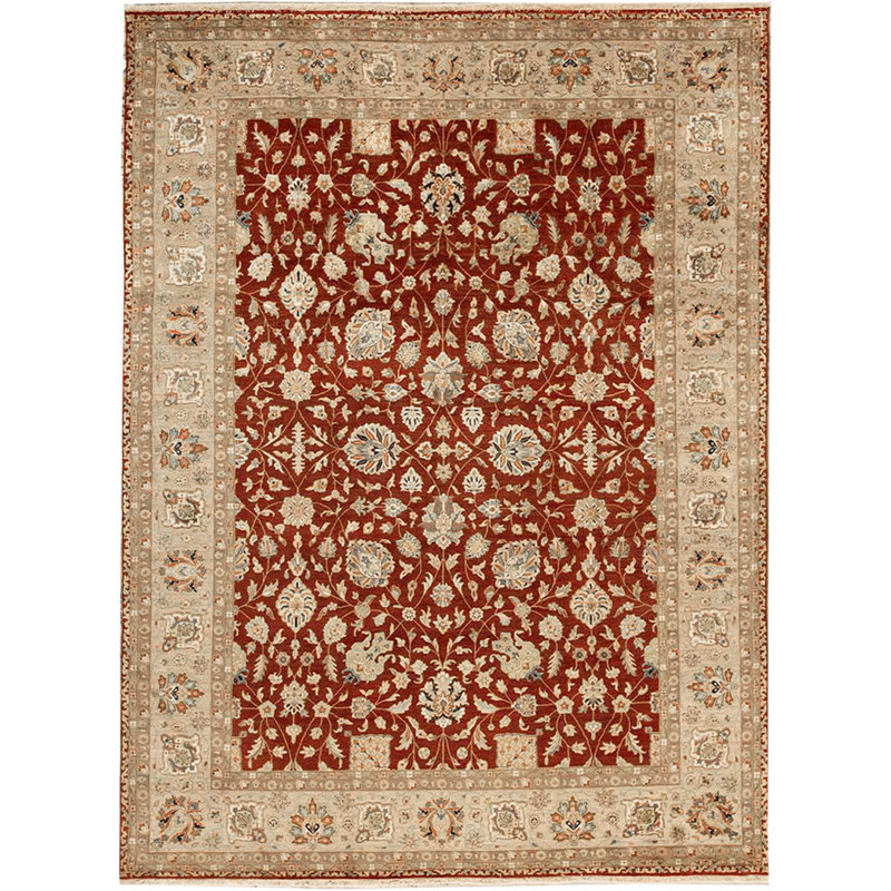 Tapis rouge et ivoire noué à la main de haute qualité