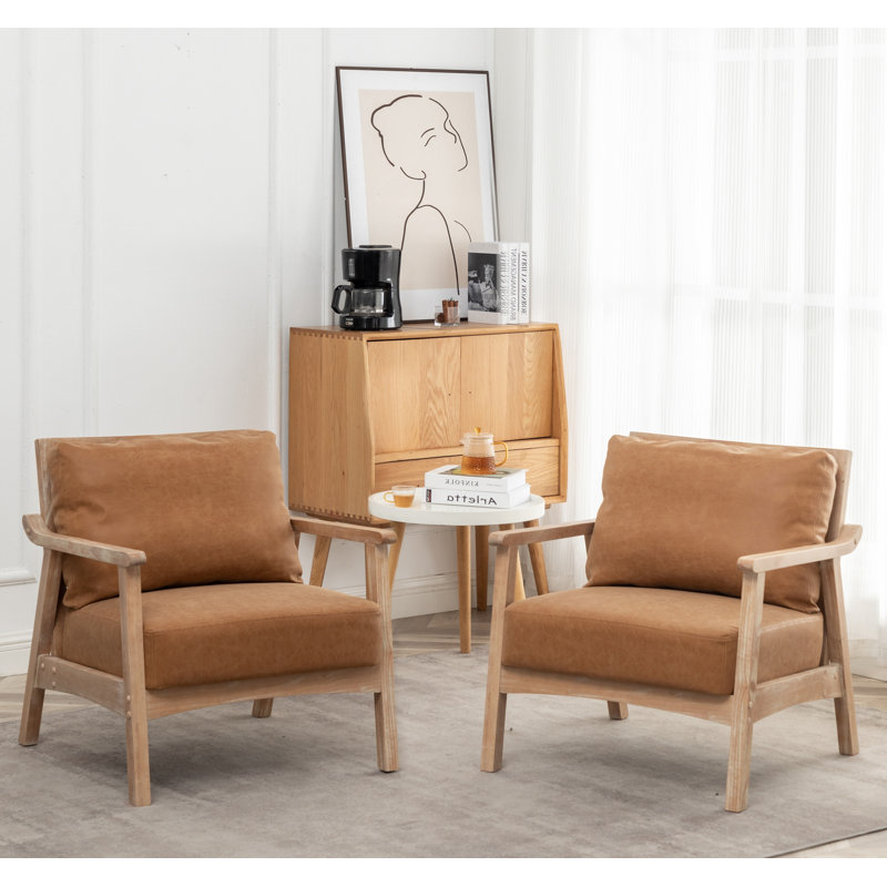 Fauteuil en polyester de 27 po Willbanks, Simili-cuir brun rétro