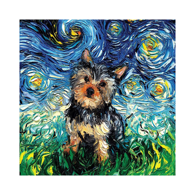 " Yorkie Night " by Aja Trier, Wrapped Canvas, 12" H x 12" W x 0.75" D
