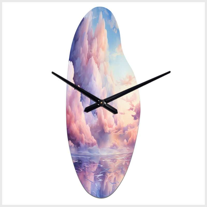 Sculpture horloge murale rose et bleu en forme de ciel pastel III, Grand
