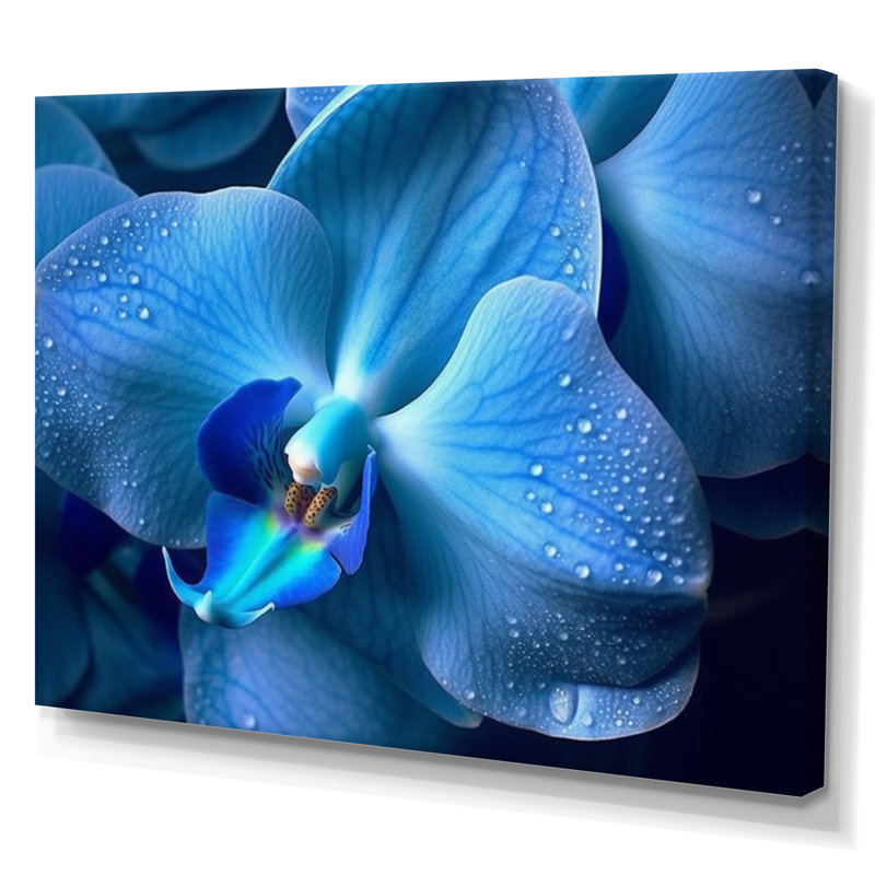 Orchidées exotiques bleues - art mural floral, Toile tendue, H 24 po x l 32 po x P 1 po