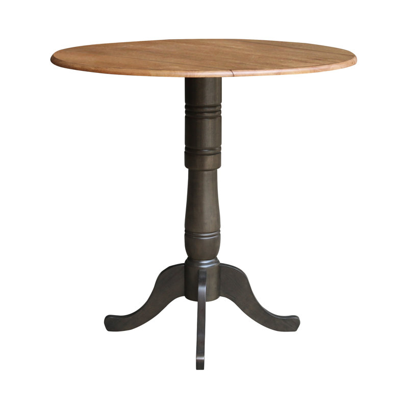 Extendable Round Solid Wood Dining Table, Hickory/Washed Coal