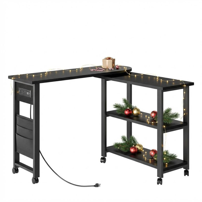Rotating End Table 360° Side Table with Charging Station Swivel Ene Table with Extra Storage Bag Movable End Table with 6 Swivel Wheels with Brakes for Bedroom Living Room.
