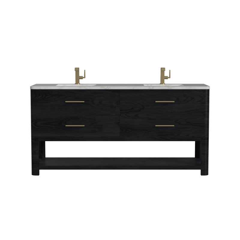 Meuble-lavabo double l 72 po Lucian, Argent victorien Silestone, Single Hole