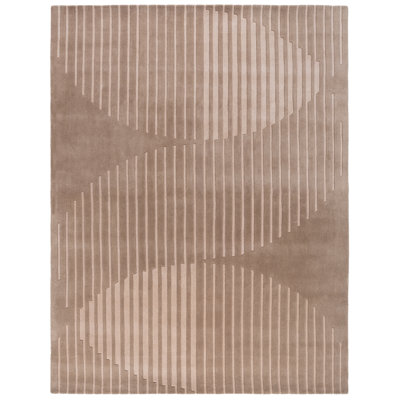 Beige Hand-Tufted Striped Wool Rug