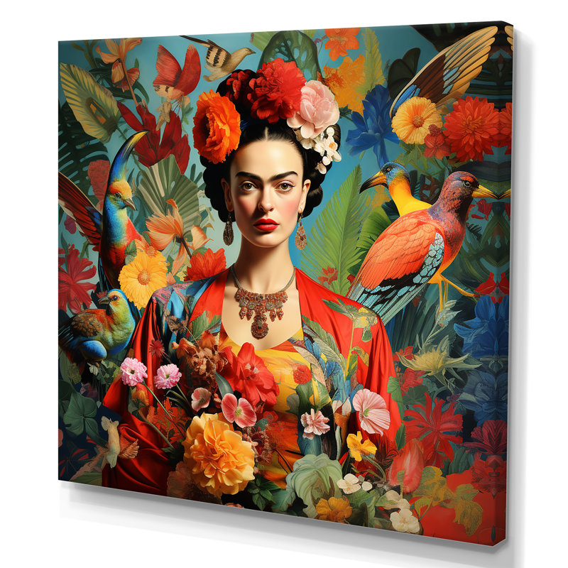 Art floral coloré Frida, chef-d'œuvre d'art mexicain I, H 36 po x l 36 po, Toile tendue, Sans cadre