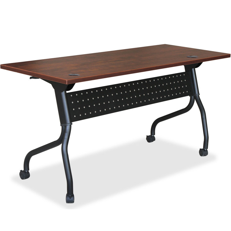 Cherry Wood Flip Top Training Table with Black Metal Base