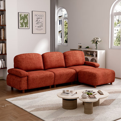 Canapé modulaire de 111 po, canapé modulaire, canapé en L revêtu de chenille avec repose-pieds amovible orange foncé 111 po