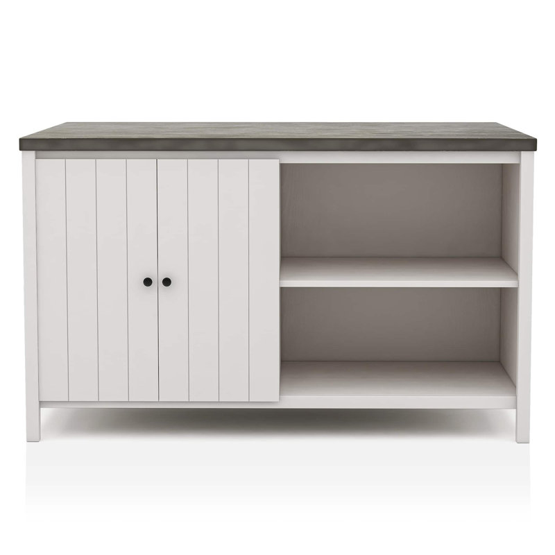 Off White And Dark Gray Counter Height Dining Table w Storage Cabinet Base Solidwood 1pc Table Dining Room Furniture