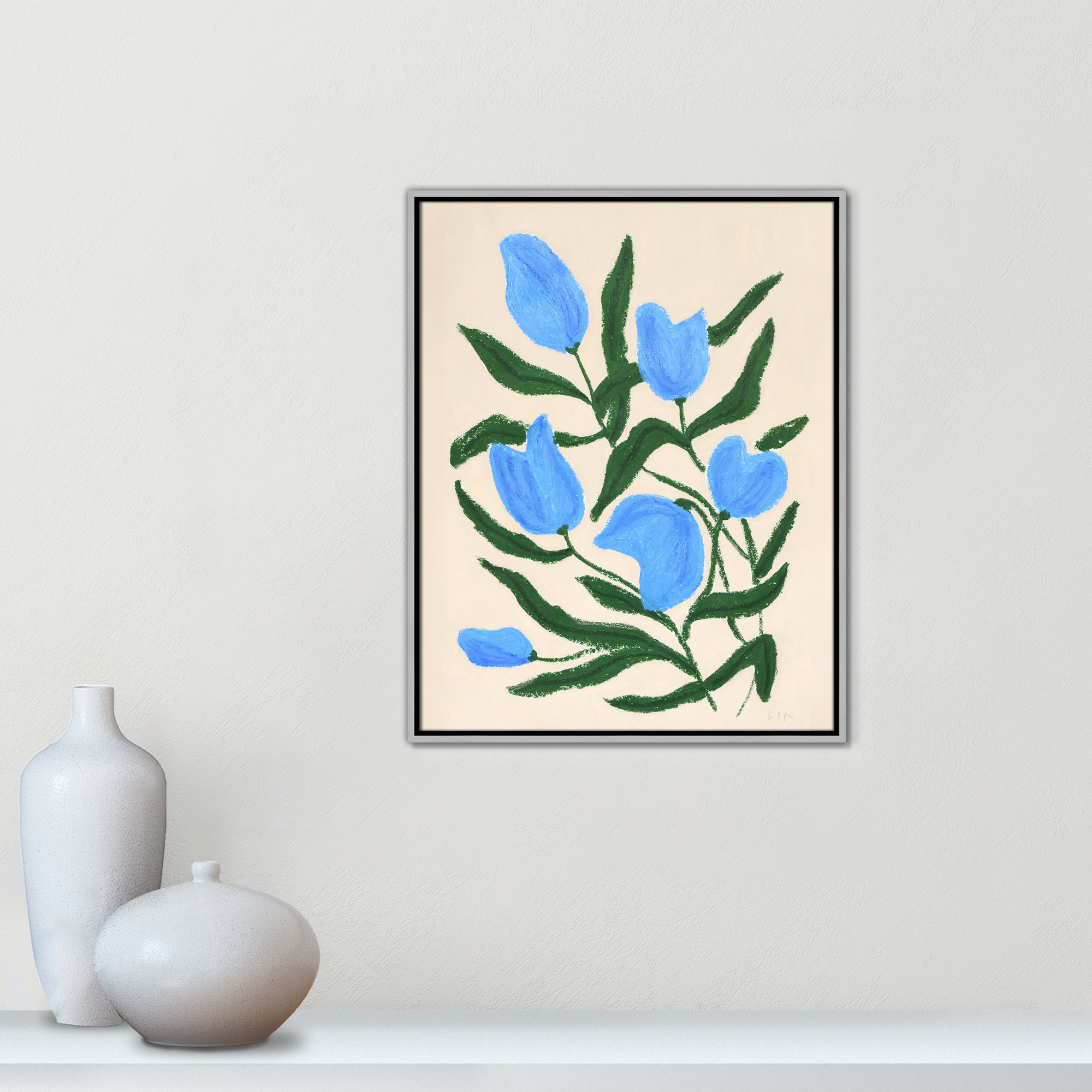 Blue Tulips Print by Camilla Bergqvist, Silver, 29.5" H x 23.5" W