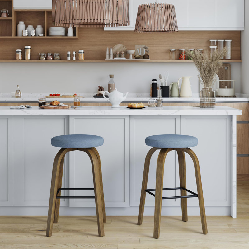 Ensemble de 2 tabourets de bar pivotants AILUNWALL, Tabouret de bar (siège d'une hauteur de 30 po), Bleu, Brun