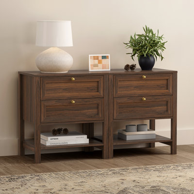 2-Drawer Wooden Nightstand With Shelf