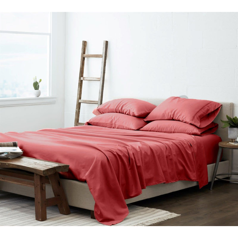 Luxury Rayon from Microfiber Sheet Set, Queen Sheet Set + 1 Fitted Sheet + 4 Pillowcases, Sunset Orange