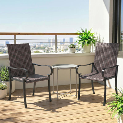 Ensemble de 4 chaises de salle à manger d'extérieur en osier, fauteuils en rotin toutes saisons avec accoudoirs, structure en acier, dossier haut et sièges profonds, pour le jardin, le patio, la terrasse, la cour, le bord de la piscine