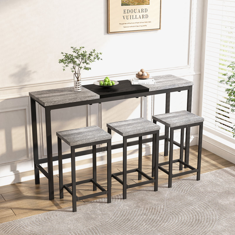 Mikulski 3 - Person Wood Patio Dining Set with Rectangular Table, Grey/Black, Grey/Black