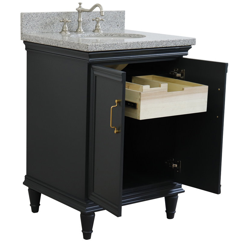 Ilford 25 " W Freestanding Standard Single Vanity Bathroom Vanity With Granite Top, Gray Granite, Dark Gray